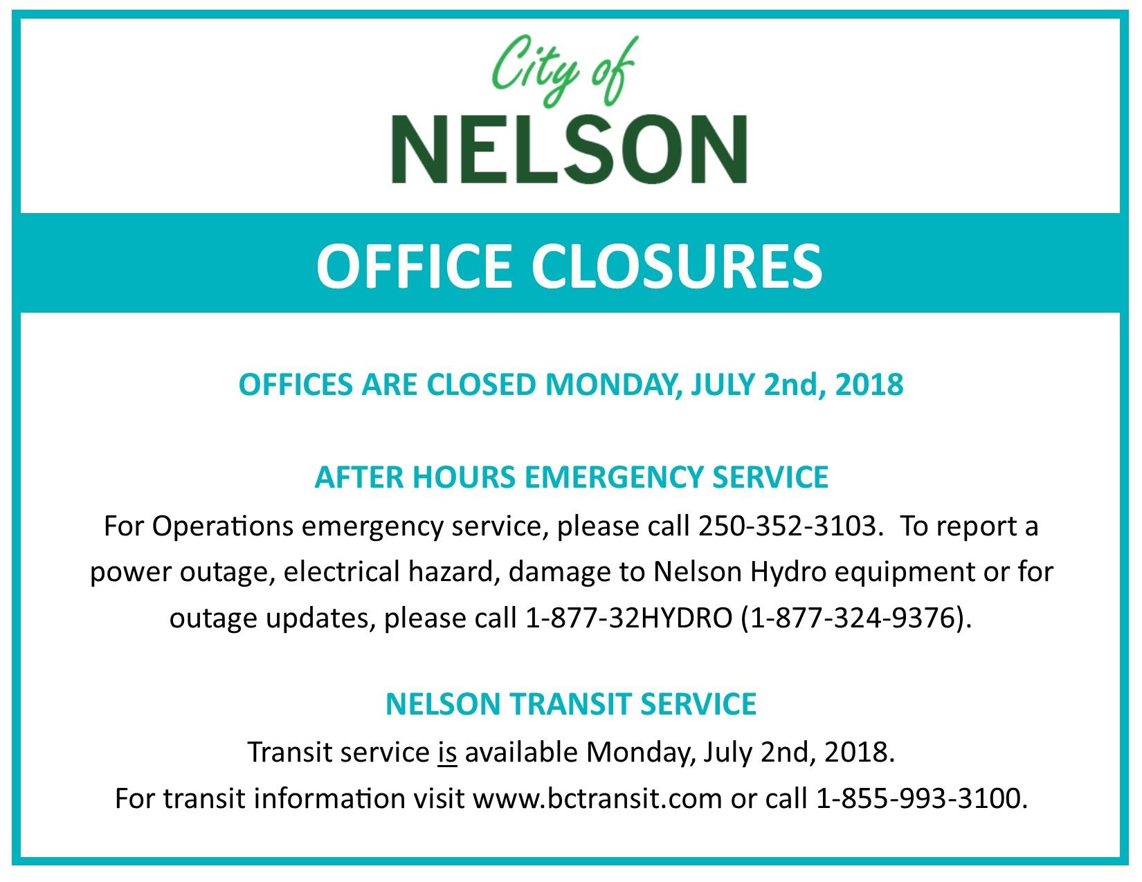 July 1 Office Closures 2018
